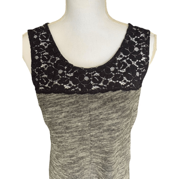 Anthropologie Lilka Size Medium Space Dye Esme Dress Navy Blue White Lace Detail - Picture 3 of 12